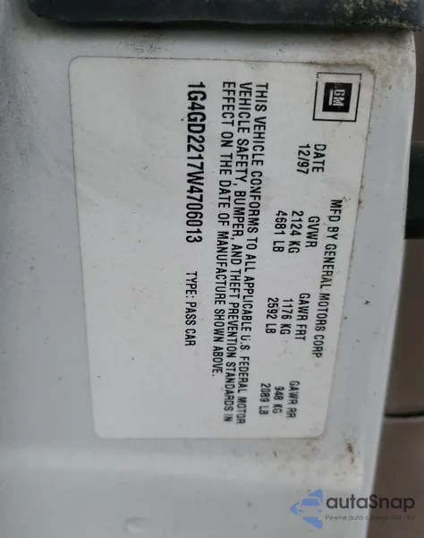 1998 Buick Riviera z USA, uszkodzony, nr VIN 1G4GD2217W4706013